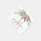 Serviette En Papier Pink Floral Chic Elegance Noms Monogramme Mariage (Coin)