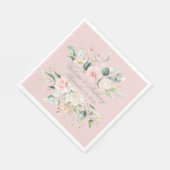 Serviette En Papier Pink Floral Elegant Script Nom Mariage (Coin)