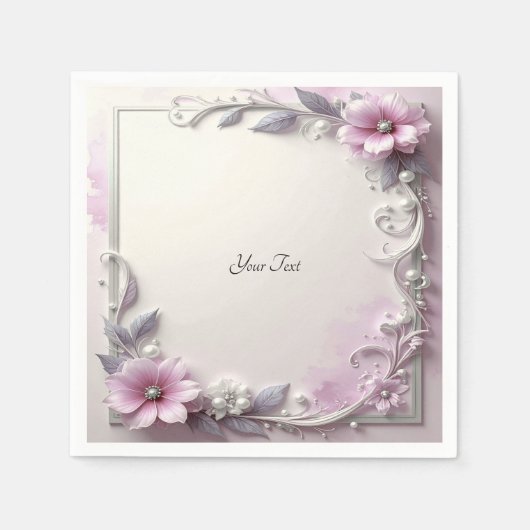 Serviette En Papier Pink Floral Frame (Devant)