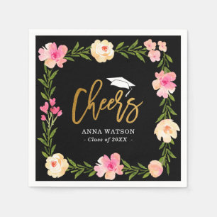 Serviette En Papier Pink Floral Gold encourage la fête de graduation p