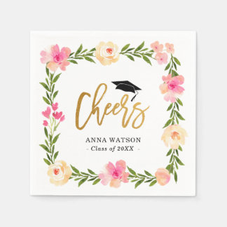 Serviette En Papier Pink Floral Gold encourage la fête de graduation p