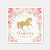 Serviette En Papier Pink Floral Gold Parties scintillant Cheval Annive (Devant)