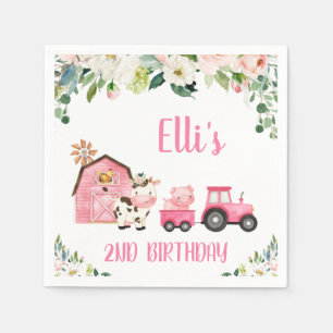 Serviette En Papier Pink Floral Grange Tracteur ferme Anniversaire Pap