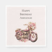 Serviette En Papier Pink Floral Motorcycle Birthday (Devant)
