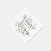 Serviette En Papier Pink Floral Script Nom Mariage Napkins (Coin)