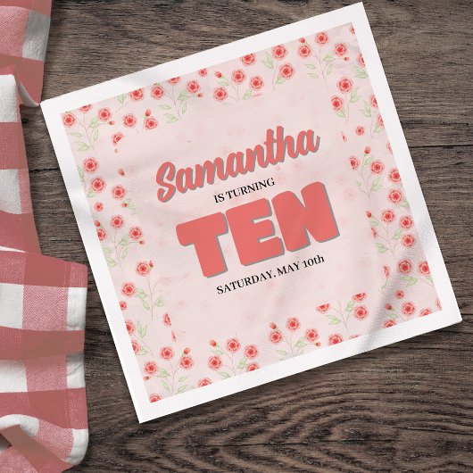 Serviette En Papier Pink Floral Tenth Birthday Girl Custom Party