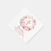 Serviette En Papier Pink floral wreath bow First Communion (Coin)