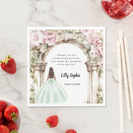 Serviette En Papier Pink florals arch green dress birthday luncheon (En situation)