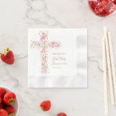 Serviette En Papier  pink flowers cross First Holy Communion (En situation)