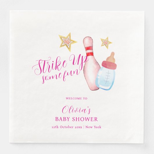 Serviette En Papier Pink Fun Strike Up Bowling Baby Shower Welcome (Devant)