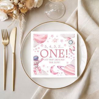 Serviette En Papier Pink Galaxy First Trip Around the Sun Napkin