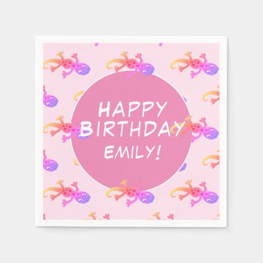 Serviette En Papier Pink Gecko Lizard Girly Girly Birthday (Devant)