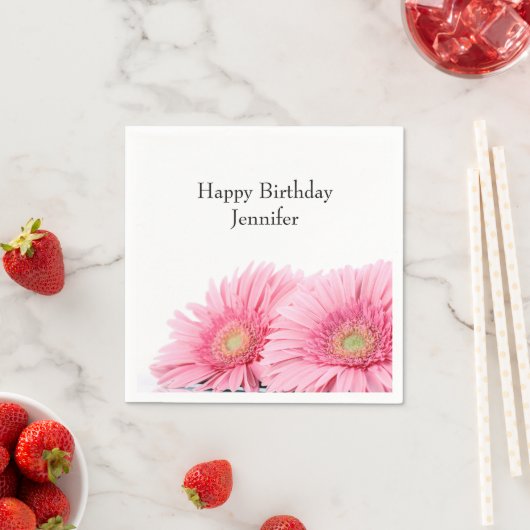 Serviette En Papier Pink Gerbera Daisies Élégante Photographie Anniver (En situation)