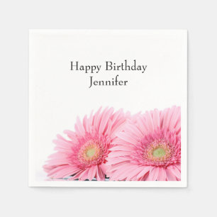 Serviette En Papier Pink Gerbera Daisies Élégante Photographie Anniver