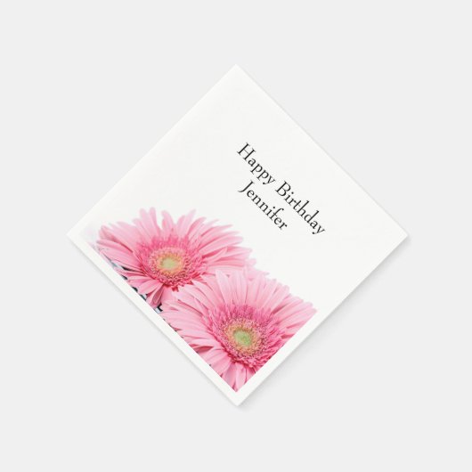 Serviette En Papier Pink Gerbera Daisies Élégante Photographie Anniver (Coin)