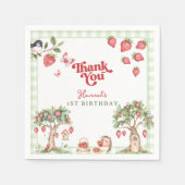 Serviette En Papier Pink Gingham Berry First Strawberry 1st Birthday (Devant)