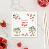 Serviette En Papier Pink Gingham Berry First Strawberry 1st Birthday (En situation)