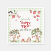 Serviette En Papier Pink Gingham Berry First Strawberry 1st Birthday (Devant)