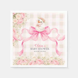 Serviette En Papier Pink Gingham Bow Goose Girl Baby Shower 