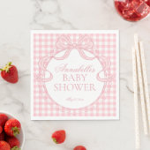 Serviette En Papier Pink Gingham Coquette Bow Baby Shower Dessert (En situation)