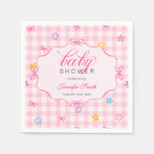Serviette En Papier Pink Gingham Floral Bow Baby Shower Napkins (Devant)