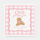 Serviette En Papier Pink Gingham One Golden Year Doodle Puppy (Devant)
