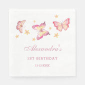 Serviette En Papier Pink Girl Butterfly 1er anniversaire fête (Devant)