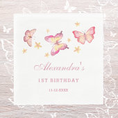 Serviette En Papier Pink Girl Butterfly 1er anniversaire fête