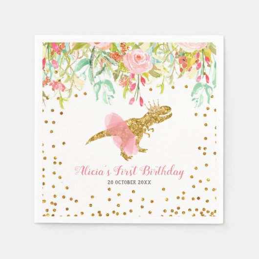 Serviette En Papier Pink Girl Dinosaur Papier Napkin (Devant)