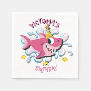 Serviette En Papier Pink Girl Shark Baby Fête Anniversaire serviettes