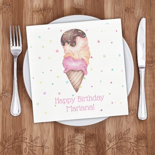 Serviette En Papier Pink Girls Crème glacée Anniversaire
