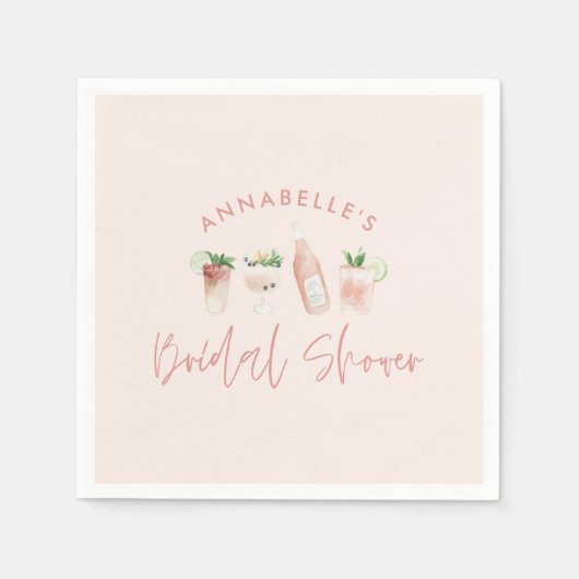 Serviette En Papier Pink girly moderne cocktail script nuptiale douche (Devant)