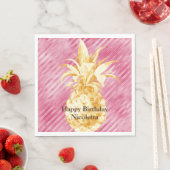 Serviette En Papier Pink Glam Stripes Gold Tropical Pineappy (En situation)