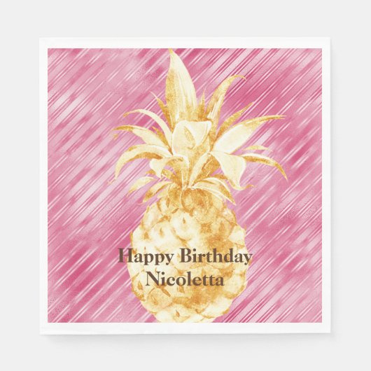 Serviette En Papier Pink Glam Stripes Gold Tropical Pineappy (Devant)