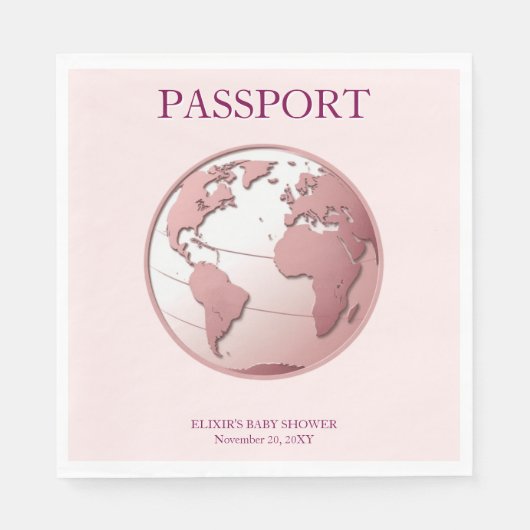 Serviette En Papier Pink Globe Passport Travel Baby Shower (Devant)