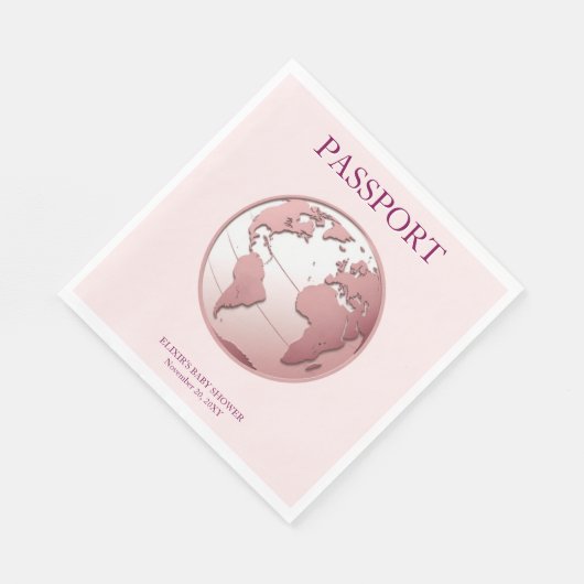 Serviette En Papier Pink Globe Passport Travel Baby Shower (Coin)