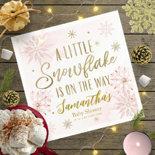 Serviette En Papier Pink Gold A Little Snowflake Baby shower d'hiver