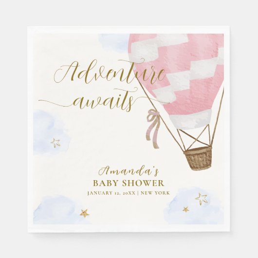 Serviette En Papier Pink Gold Adventure Hot Air Balloon Baby shower (Devant)