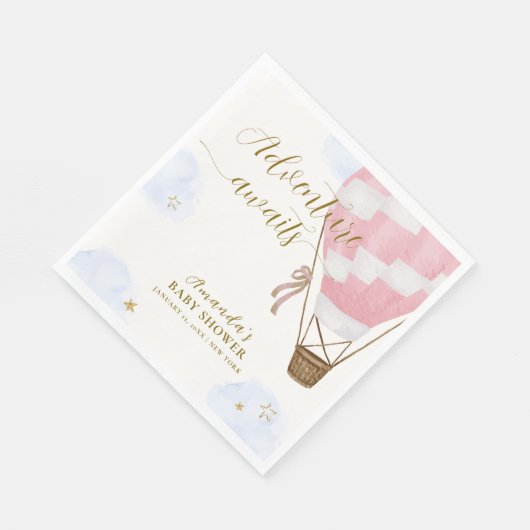 Serviette En Papier Pink Gold Adventure Hot Air Balloon Baby shower (Coin)