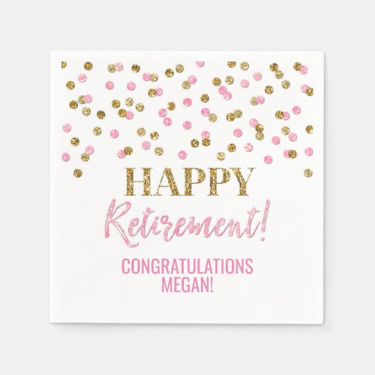 Serviette En Papier Pink Gold Confetti joyeuse retraite (Devant)