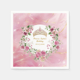 Serviette En Papier Pink Gold Fairytale Princess Crown Anniversaire Na