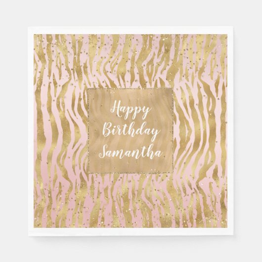 Serviette En Papier Pink Gold Glitz Sparkle Zebra Print (Devant)