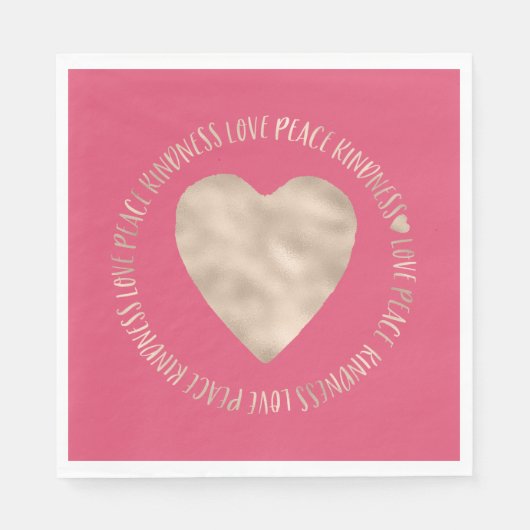 Serviette En Papier Pink Gold Love Peace Kindness Coeur inspiré (Devant)