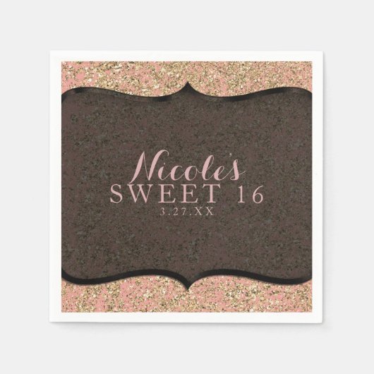 Serviette En Papier Pink & Gold Parties scintillant Glam Noir fête d'a (Devant)