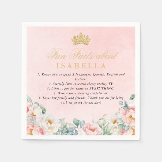 Serviette En Papier Pink Gold Quinceañera Fun Fun Facts Napkins (Devant)