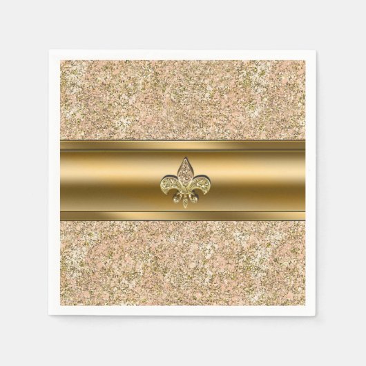 Serviette En Papier Pink & Gold Sparktery Fleur de lis (Devant)