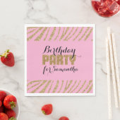 Serviette En Papier Pink Gold Zebra Imprimer Faux Parties scintillant  (En situation)