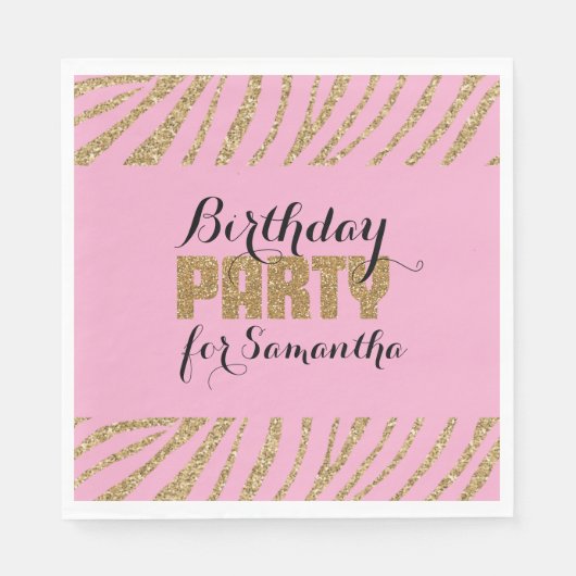 Serviette En Papier Pink Gold Zebra Imprimer Faux Parties scintillant  (Devant)