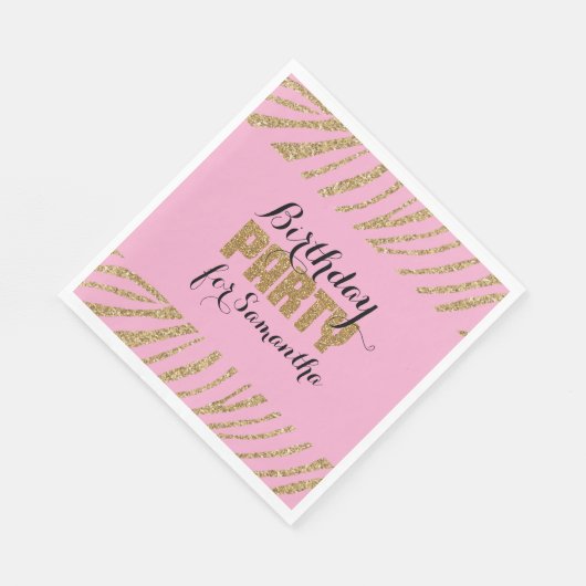 Serviette En Papier Pink Gold Zebra Imprimer Faux Parties scintillant  (Coin)