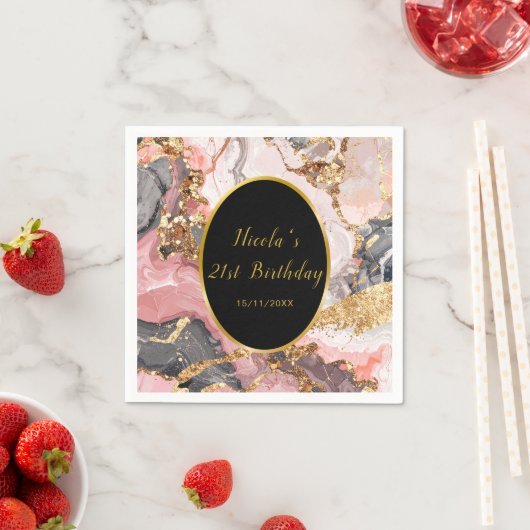 Serviette En Papier Pink, Gray and Gold Marble Agate Birthday Party (En situation)